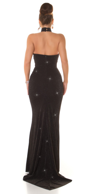 Red-Carpet Neck-Gown with glitter Blacksilver